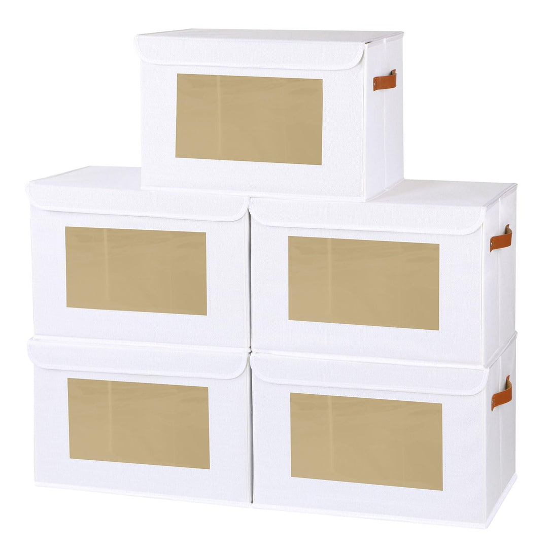 YheenLf Aufbewahrungsbox mit Deckel, Kleiderschrank Organizer, Stoffboxen mit transparentem Fenster,