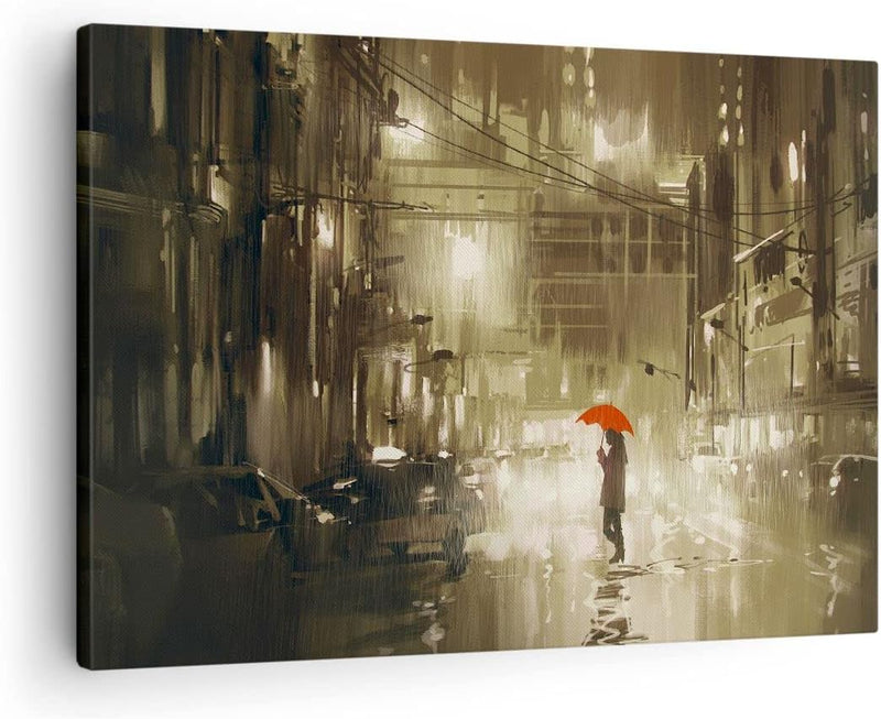 Bilder auf Leinwand Illustration Katastrophe Städtische Strasse Regen Leinwandbild 70x50cm Wandbilde