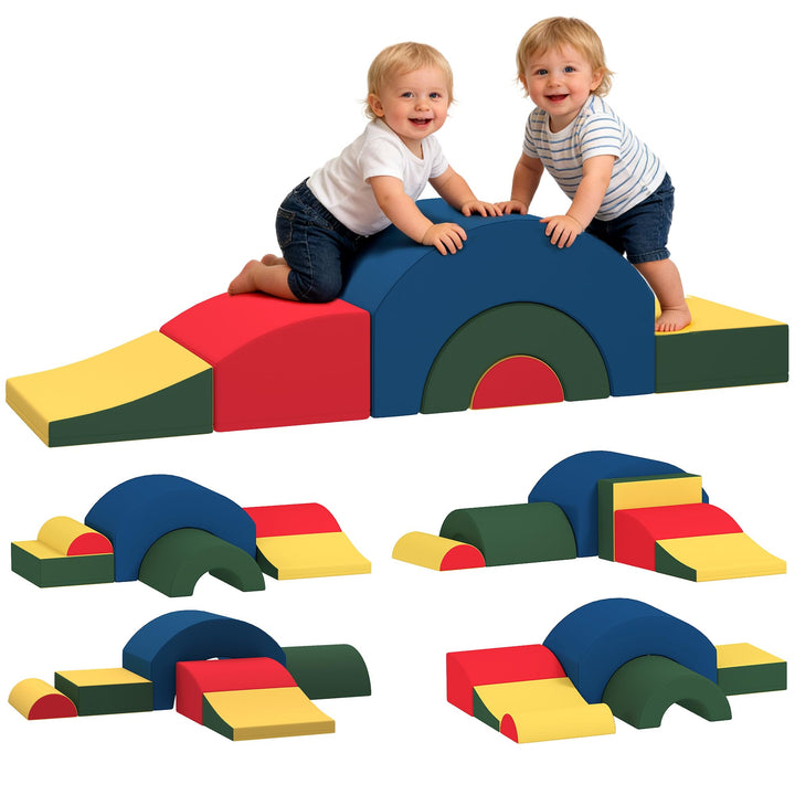 AIYAPLAY Baby-Krabbelkurs 5 Teile, Eva-Schaumstoff-Module, Mehrfarbig | PU-Bezug, Schaumstoff-Bauste