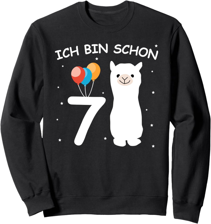 Kinder 7. Geburtstag Mädchen Ich bin schon 7 Jahre Alpaka Sweatshirt