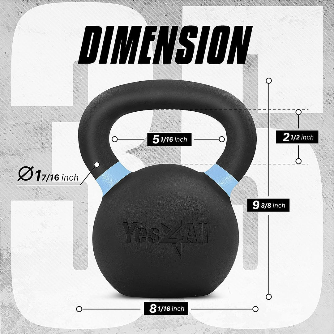 Yes4All Kettlebells pulverbeschichtet - 4, 6, 8, 10, 12, 14, 16, 20, 24, 32, 40kg G – Hellblau – 16