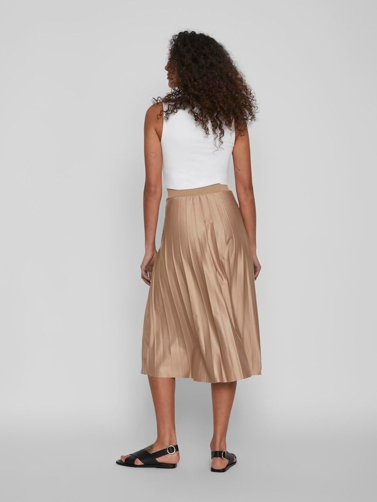 Vila Female Midirock Plissee, Sandshell