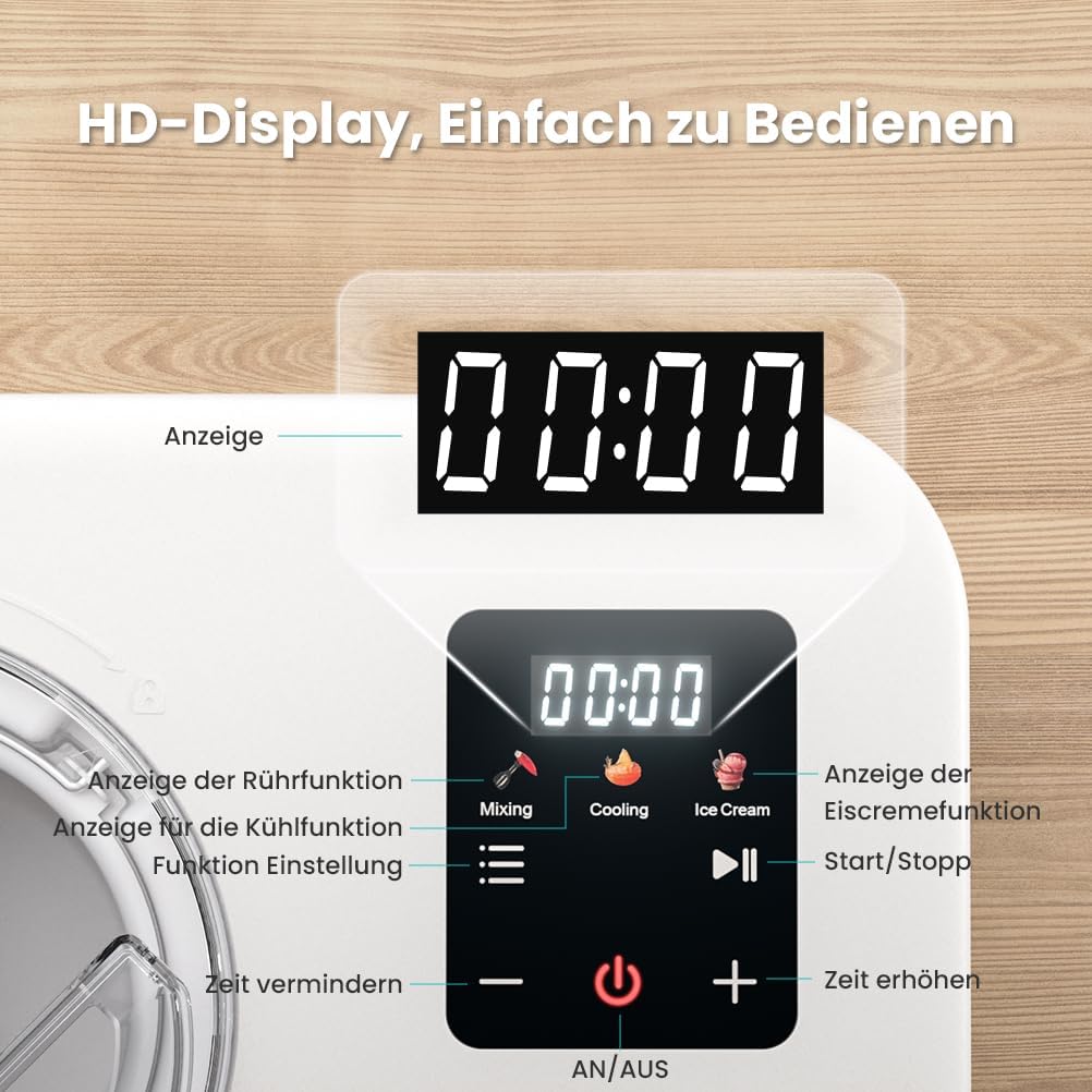 Acmeenjoy Eismaschine mit Kompressor 1,2L, Eismaschine Selbstkühlend 110W, mit Entnehmbarem Eisbehäl