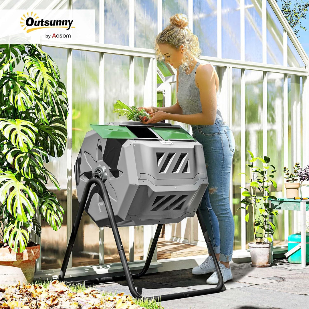 Outsunny Komposter 160L, 71cm x 65cm x 96cm Drehbarer Schnellkomposter aus Kunststoff, Thermokompost