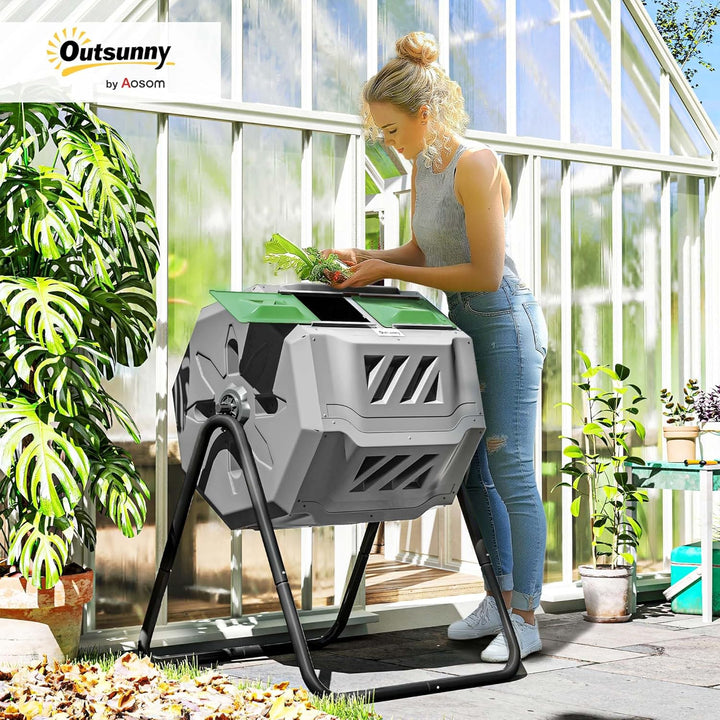 Outsunny Komposter 160L, 71cm x 65cm x 96cm Drehbarer Schnellkomposter aus Kunststoff, Thermokompost