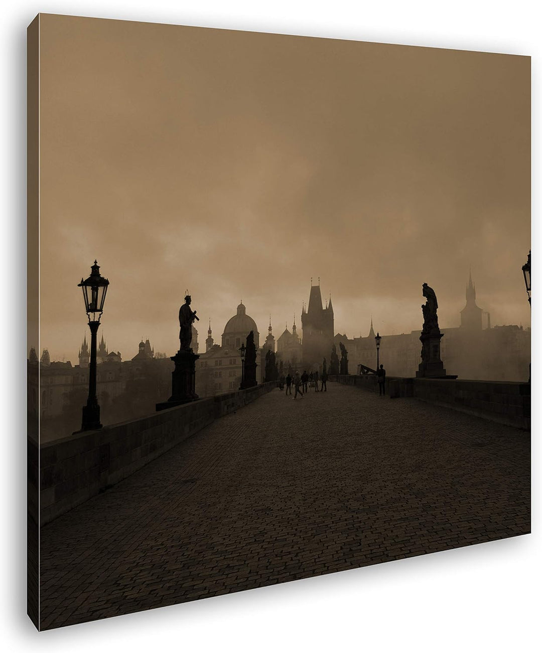 deyoli atemberaubende Brücke in Prag im Format: 60x60 Effekt: Sepia als Leinwandbild, Motiv auf Echt