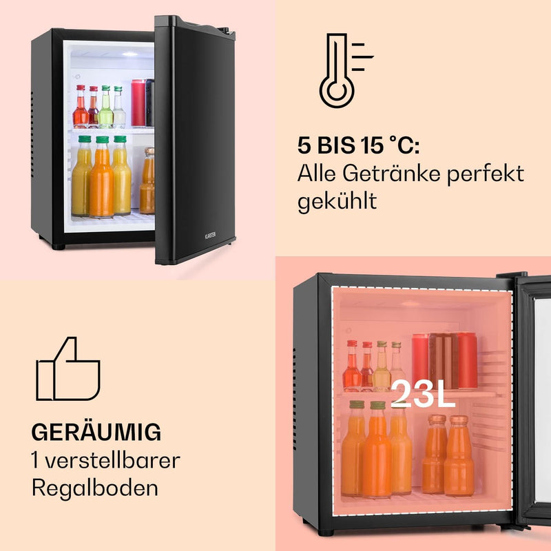 Klarstein MKS-10 Mini Kühlschrank Minibar Getränkekühlschrank (19 Liter Volumen, 0 dB, geräuschloser
