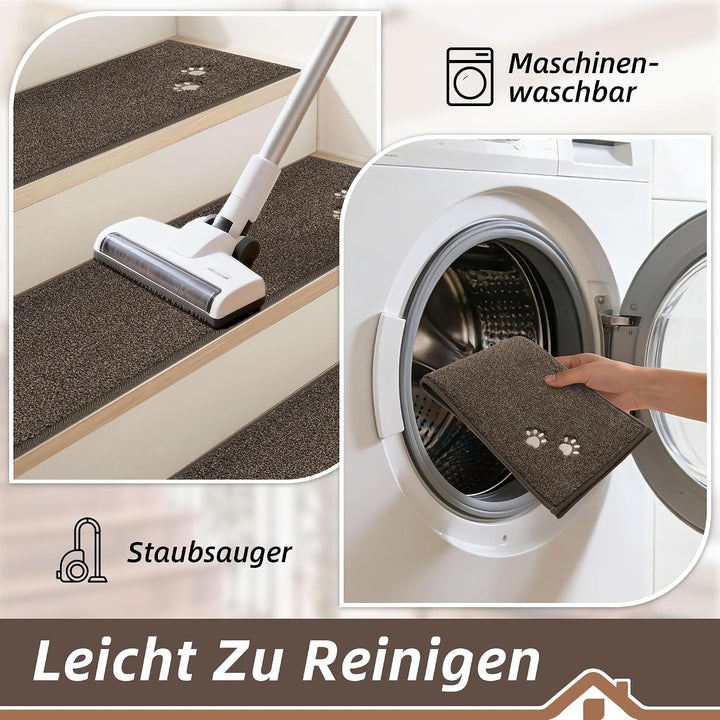 BEQHAUSE Stufenmatten Innen rutschfest, Einfache Montage, Braun, 4 Stück | Maschinenwaschbare Treppe