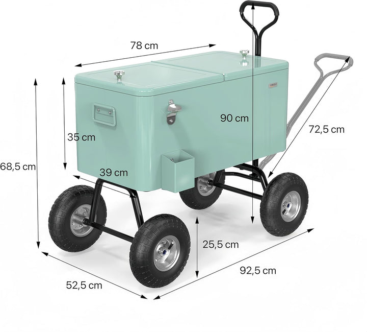 Bonnlo 76L Servierwagen mit Rollen, Getränkekühler – Mobiler Kühlwagen mit Flaschenöffner, Ablauf &