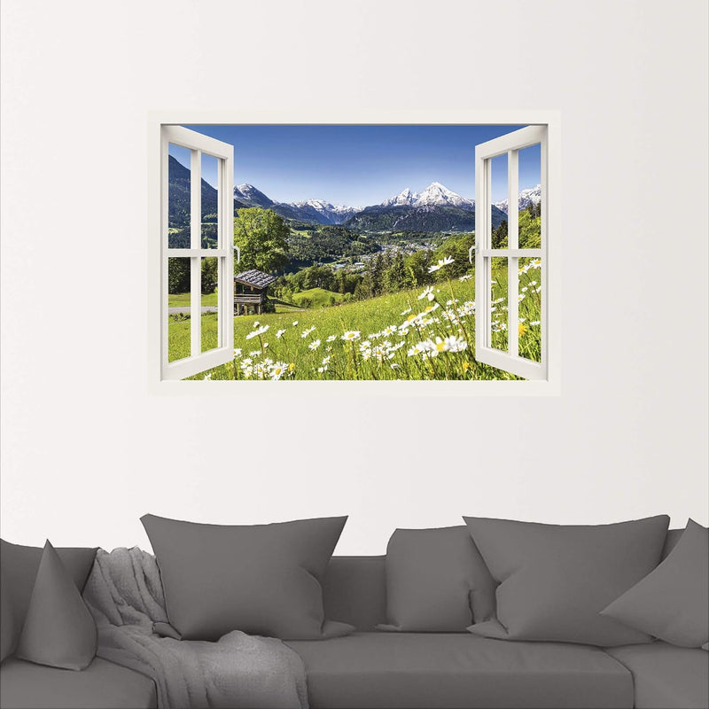 ARTland Wandbild selbstklebend Vinylfolie 100x70 cm Fensterblick Fenster Alpen Landschaft Berge Wald