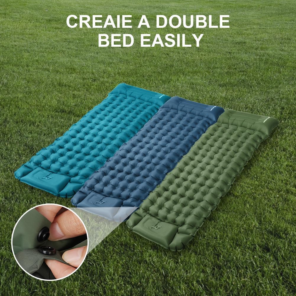 Flintronic Camping Isomatte mit Fusspressepumpe, 10CM Thick Wasserdicht Isomatte mit Kopfkissen, Ult