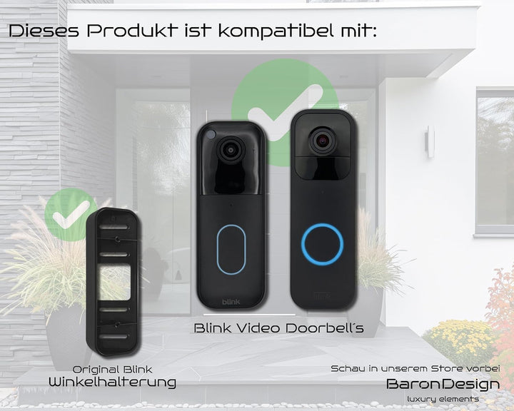 Baron Design | Edelstahl Blende ohne Bohren | Zubehör für Blink Doorbell | Halterung, Schild, Befest