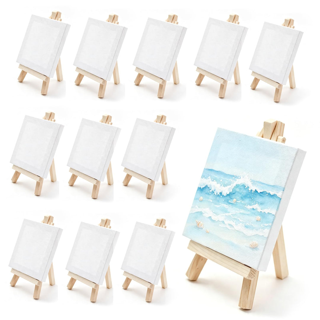 12 Stück Mini Leinwände mit Holzstaffeleien 10 x 10 cm Und 15 x 8 cm Staffelei Klein Faltbarer für H