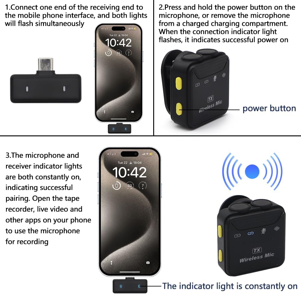 Lavalier Microphone Wireless; Plug-Play Dual Funkmikrofon Mini für iPhone/Android/PC, Aktive Geräusc