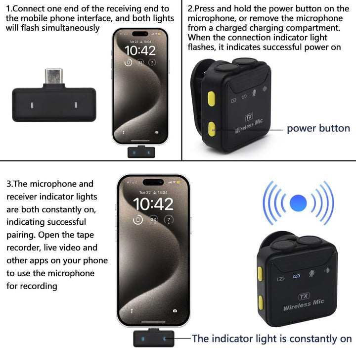 Lavalier Microphone Wireless; Plug-Play Dual Funkmikrofon Mini für iPhone/Android/PC, Aktive Geräusc