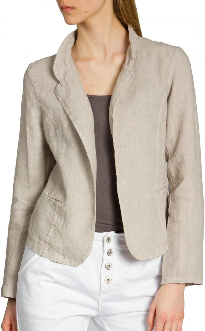Caspar BZR004 kurzer Damen Leinen Sommer Blazer M Beige, M Beige