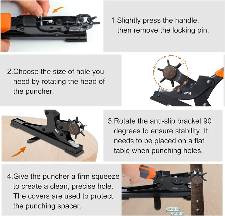 XOOL Lochzange für Leder, Gürtel Lochzange mit Hebelübersetzung, Ermüdungsfreies Arbeiten, Locher, G