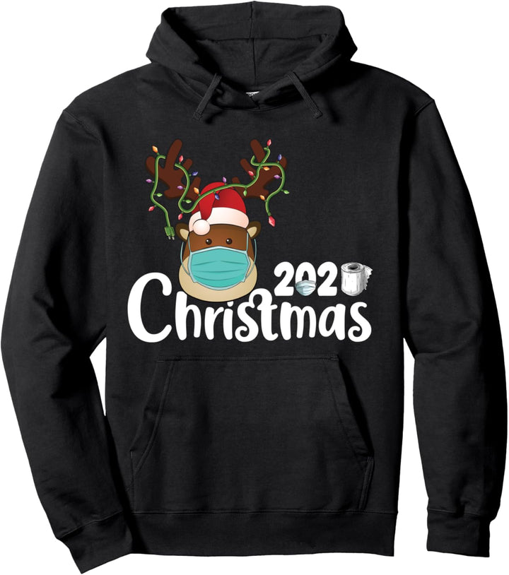 Christmas 2020 quarantine mask cute reindeer rudolph masks Pullover Hoodie