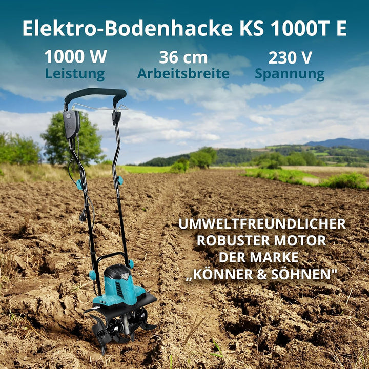 Könner &amp; Söhnen KS 1000T E Elektro-Bodenhacke, Stake Metallfräsen, 36 cm Arbeitsbreite, bis 22 cm Ar