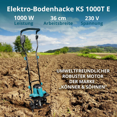 Könner & Söhnen KS 1000T E Elektro-Bodenhacke, Stake Metallfräsen, 36 cm Arbeitsbreite, bis 22 cm Ar