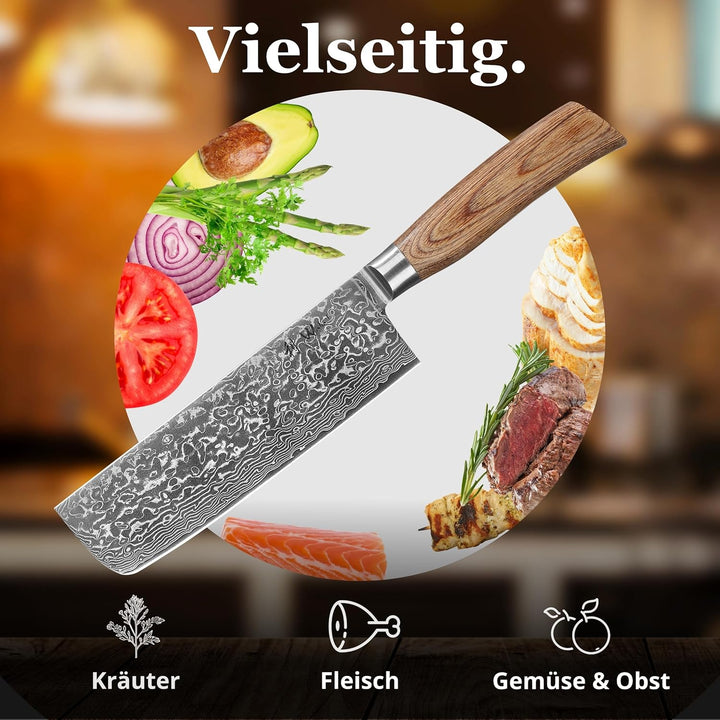 Wakoli EDIB Pro Damast Nakirimesser 18,00 cm Klinge extrem scharf aus 67 Lagen mit VG10 Stahlkern I