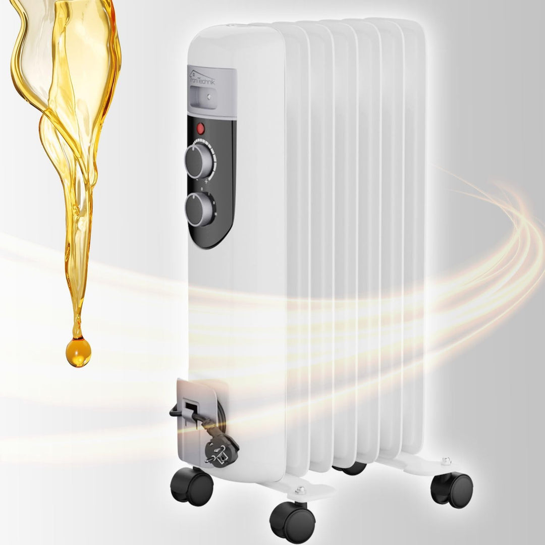 TroniTechnik® Ölradiator OR-107 7 Rippen 1500 W Thermostat weiss | 3 Heizstufen, Kippschutz, 4 Lenkr