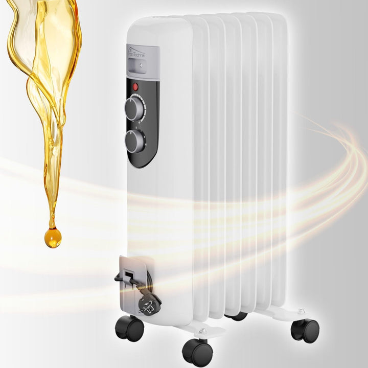 TroniTechnik® Ölradiator OR-107 7 Rippen 1500 W Thermostat weiss | 3 Heizstufen, Kippschutz, 4 Lenkr