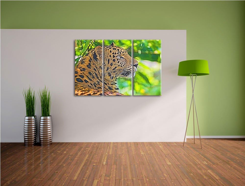 prächtiger Leopard im Schatten Spezial 3-Teiler Leinwandbild 120x80 Bild auf Leinwand, XXL riesige B