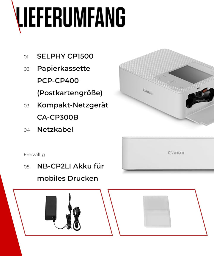 Canon SELPHY CP1500 Mini Fotodrucker mobil tragbar unterwegs (bis Postkartengrösse 10x15cm, WLAN, Ha