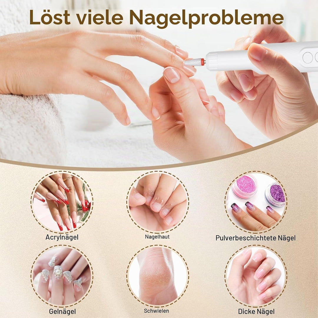Nagelfräser Kabellos, Professioneller Elektrische Nagelfeile für Gelnägel Acrylnägel Maniküre Pedikü
