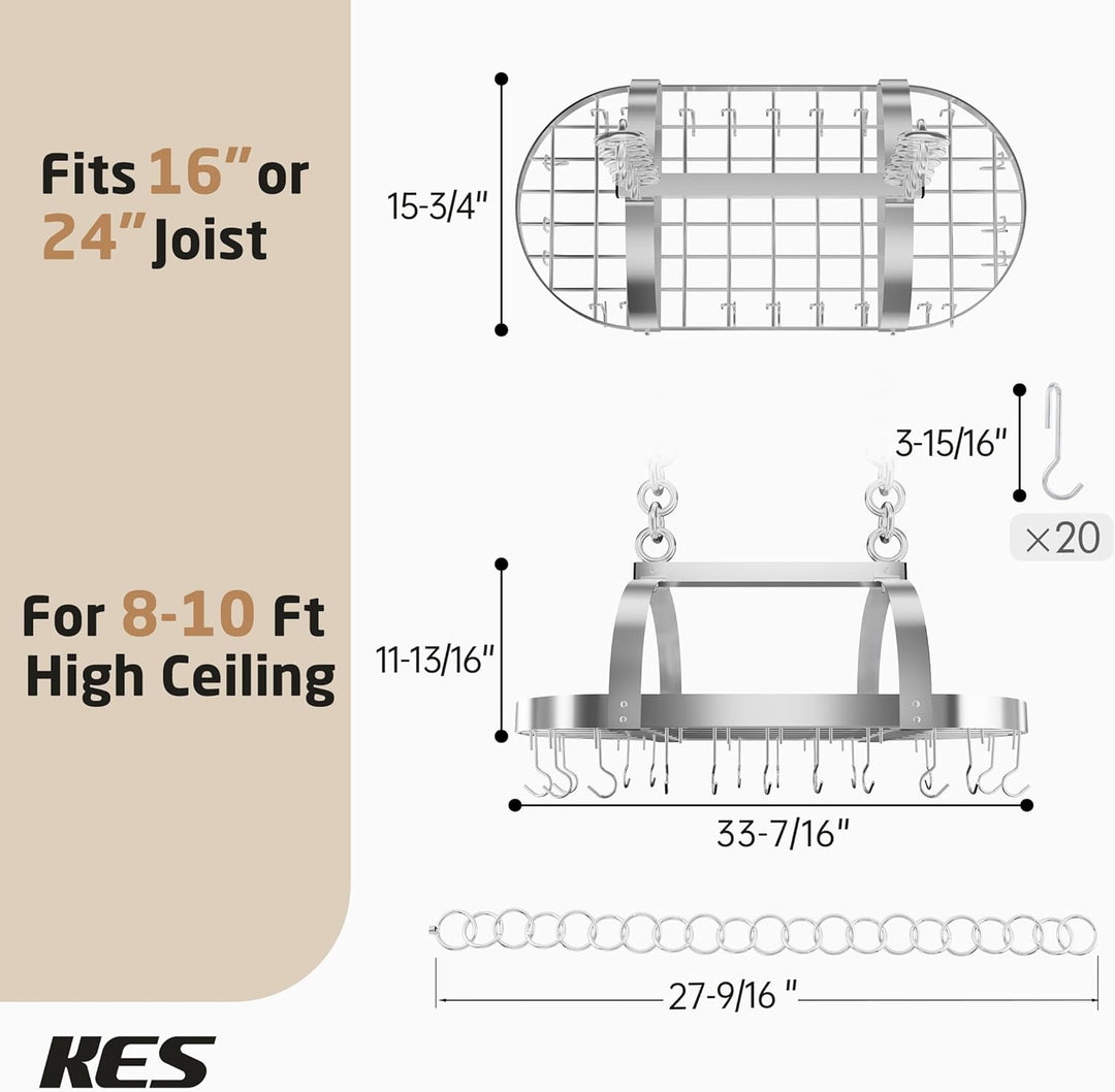 KES 85x39cm Chrom Topfhalter Pfannenhalter Hängeregal Küche Topfregal Deckenregal Hängend Küchenrega