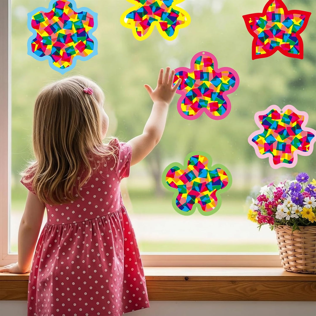 Bastelset Frühling Kinder,16 Stück Blumen fensterbilder basteln,Frühling Bastelset Farben,DIY fenste