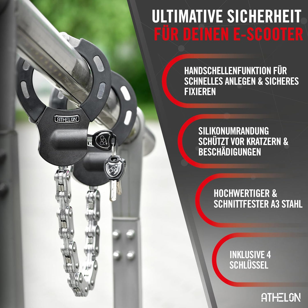 E Scooter Schloss [extra sicher] - Langes & schnittfestes Handschellenschloss für E-Scooter mit Krat