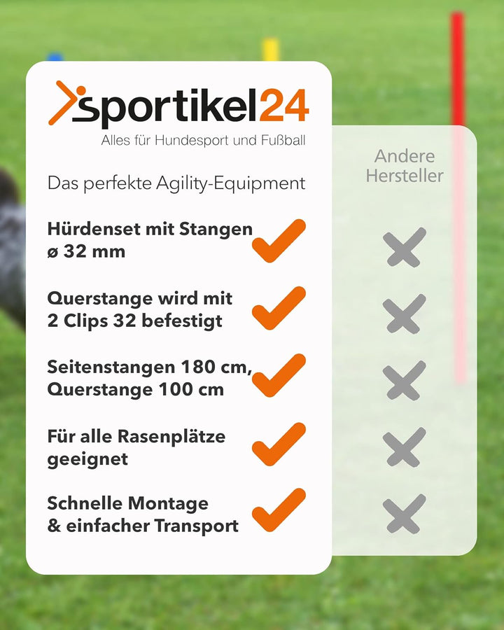 Hürdenset – Slalomstangen ø 32 mm, 100 cm mit Metallspitze & höhenverstellbarer Querstange – stabile