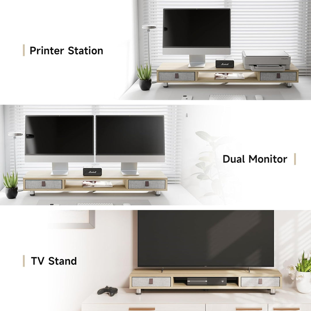 Fenge Dual Monitorständer mit 2 Schublade Grosser Bildschirmständer für PC Laptop TV, Höhenverstellb