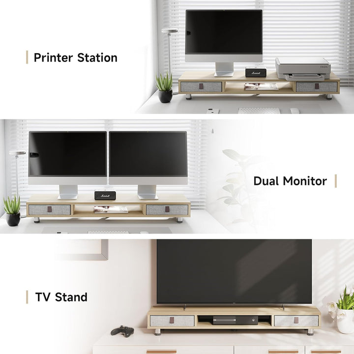 Fenge Dual Monitorständer mit 2 Schublade Grosser Bildschirmständer für PC Laptop TV, Höhenverstellb