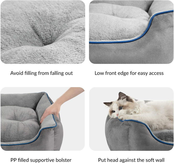 BEDSURE Katzenbett grosse Katzen waschbar - 51x48x15cm Katzen Bettchen Indoor für Katzen, quadratisc