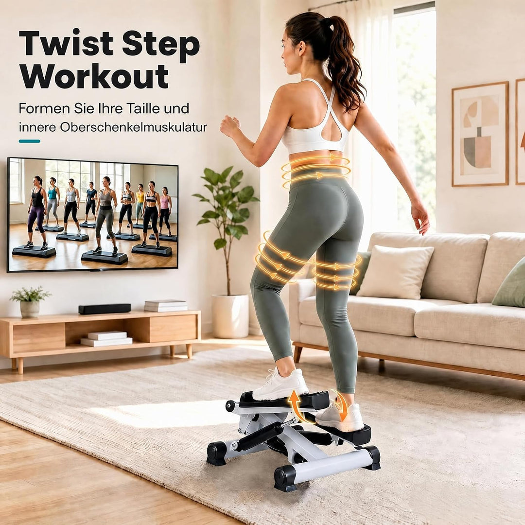 GYMAX Mini-Stepper mit Power Ropes, Stepper für Zuhause Weiss+Rot, Weiss+Rot