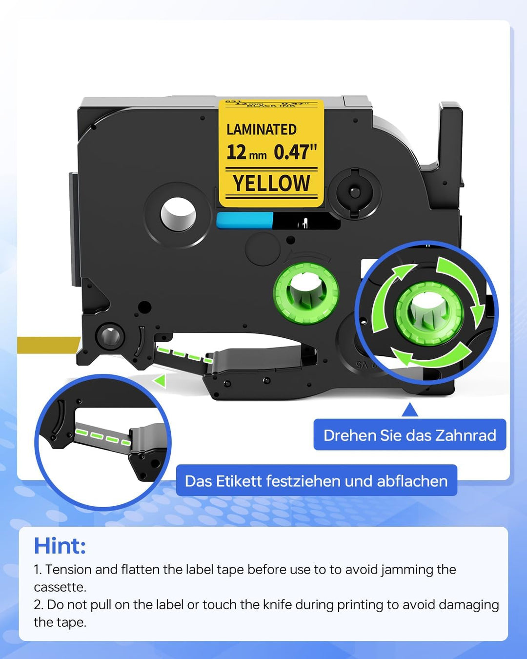 Tze-631 Tape Cassette 12mm Gelb Kompatible mit Brother P-touch Bänder 12mm 0.47 Yellow Schriftband T