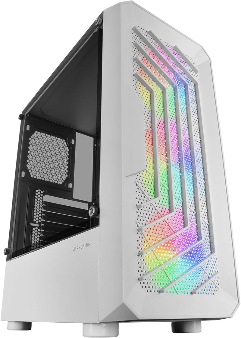 Mars Gaming MC-Tor Weiss, ATX Gaming Semitower Gehäuse, Full Side Window, Front Mesh Design, 3X FRGB