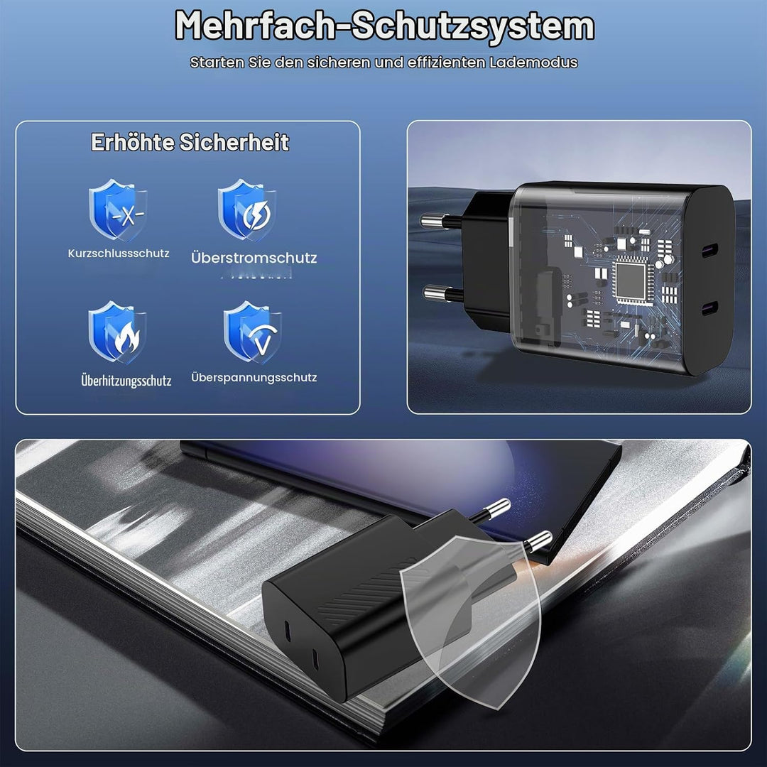 45W USB C Ladegerät, 2-Port GaN PPS PD 3.0 mit 2 x 1M USB C Kabel | Schnellladegerät mit zwei 1M USB