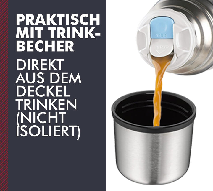 Thermos 4019.205.100 Isolierflasche Light and Compact, 1 L, Edelstahl mattiert Edelstahl 1,00 l, Ede