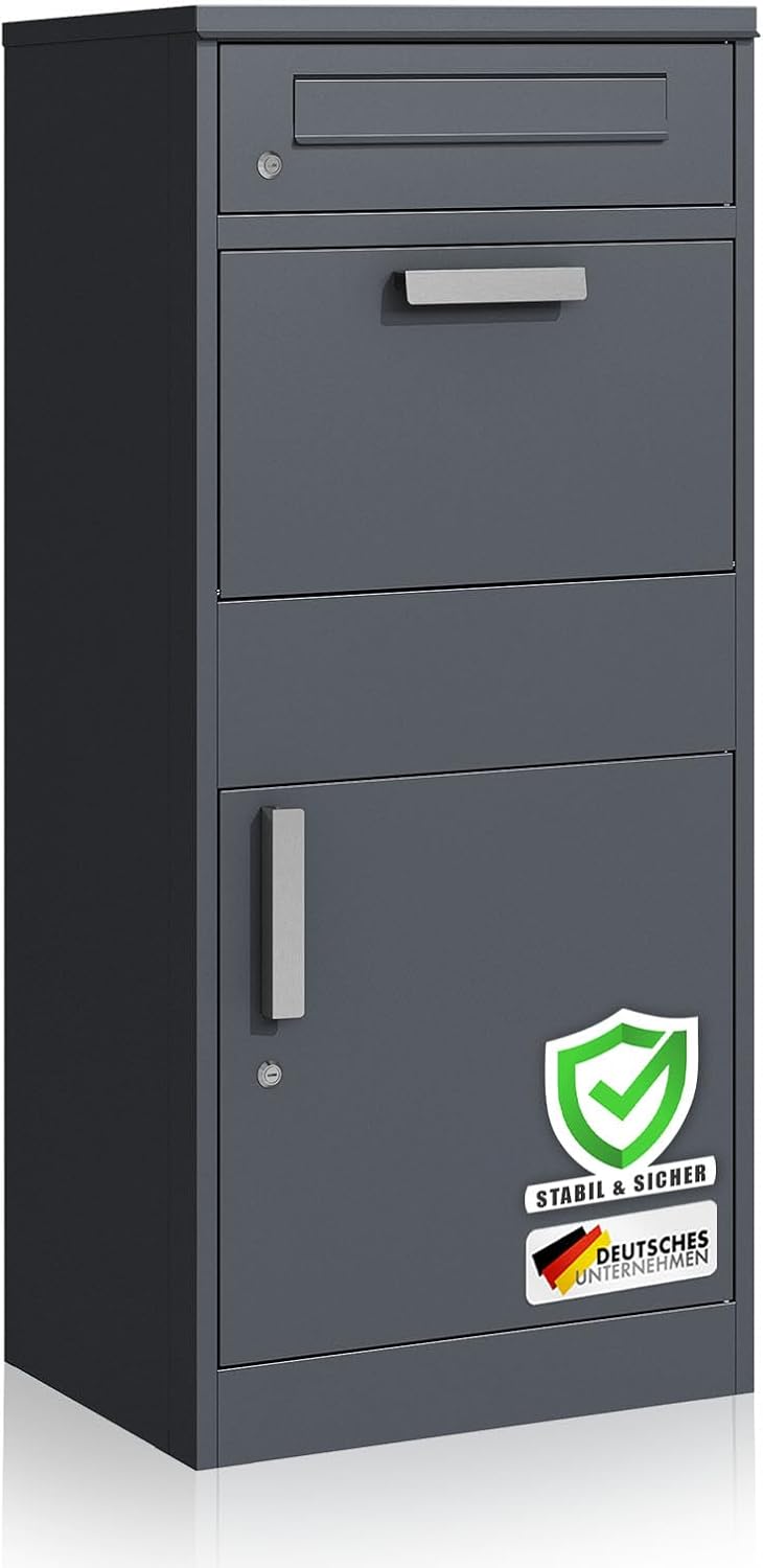 Floordirekt Briefkasten und Paketbox rostfrei und massiv, Paketbriefkasten XXL, Standbriefkasten mod