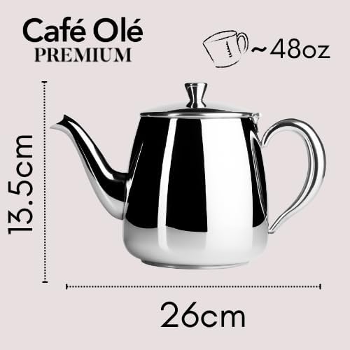 Café Olé PT-048 Cafe Ole Erstklassige Premium Teekanne, 18/10 Edelstahl, 48 Ounces, Tropffreies Ausg