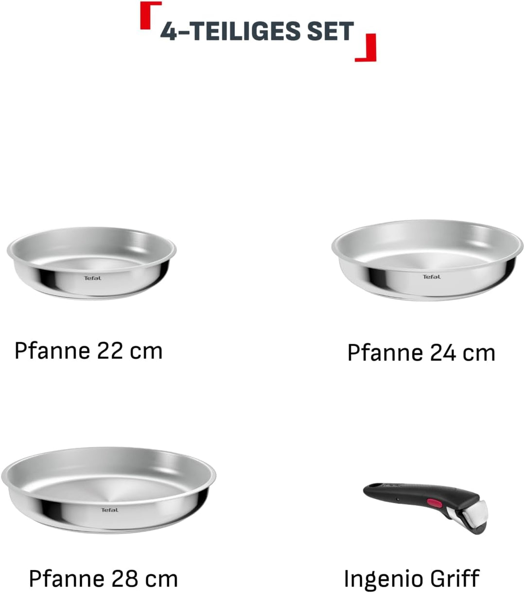 Tefal Ingenio Comfort Max 4-tlg. Pfannen-Set, extrastarker Boden, unversiegelt, platzsparend, Thermo