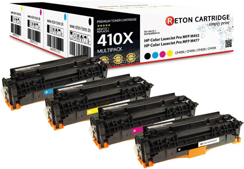 4 Original Reton Toner | 25% mehr Druckleistung | kompatibel zu HP 410X CF410X CF411X CF412X CF413X