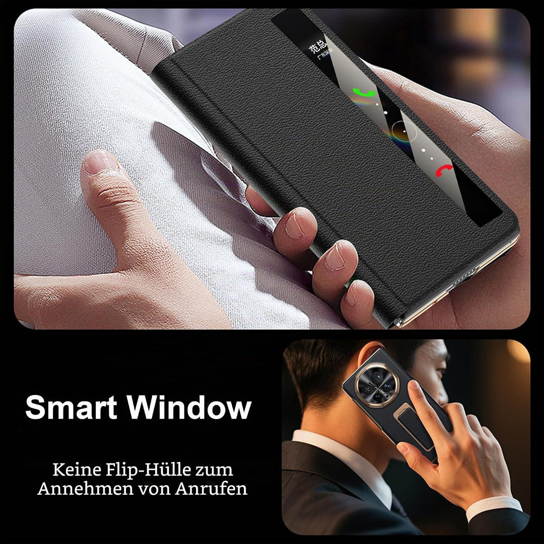 Hülle für Honor magic V6 mit Metall Halter Magnet Ständer, Ultradünn Prämie PU Leder Back Handyhülle