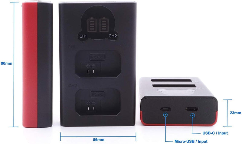 Baxxtar Pro NP-W126s NP-W126 Akku-Pack für Fuji mit Mini Lader 18612 LCD DUAL (Eingang USB-C und Mic