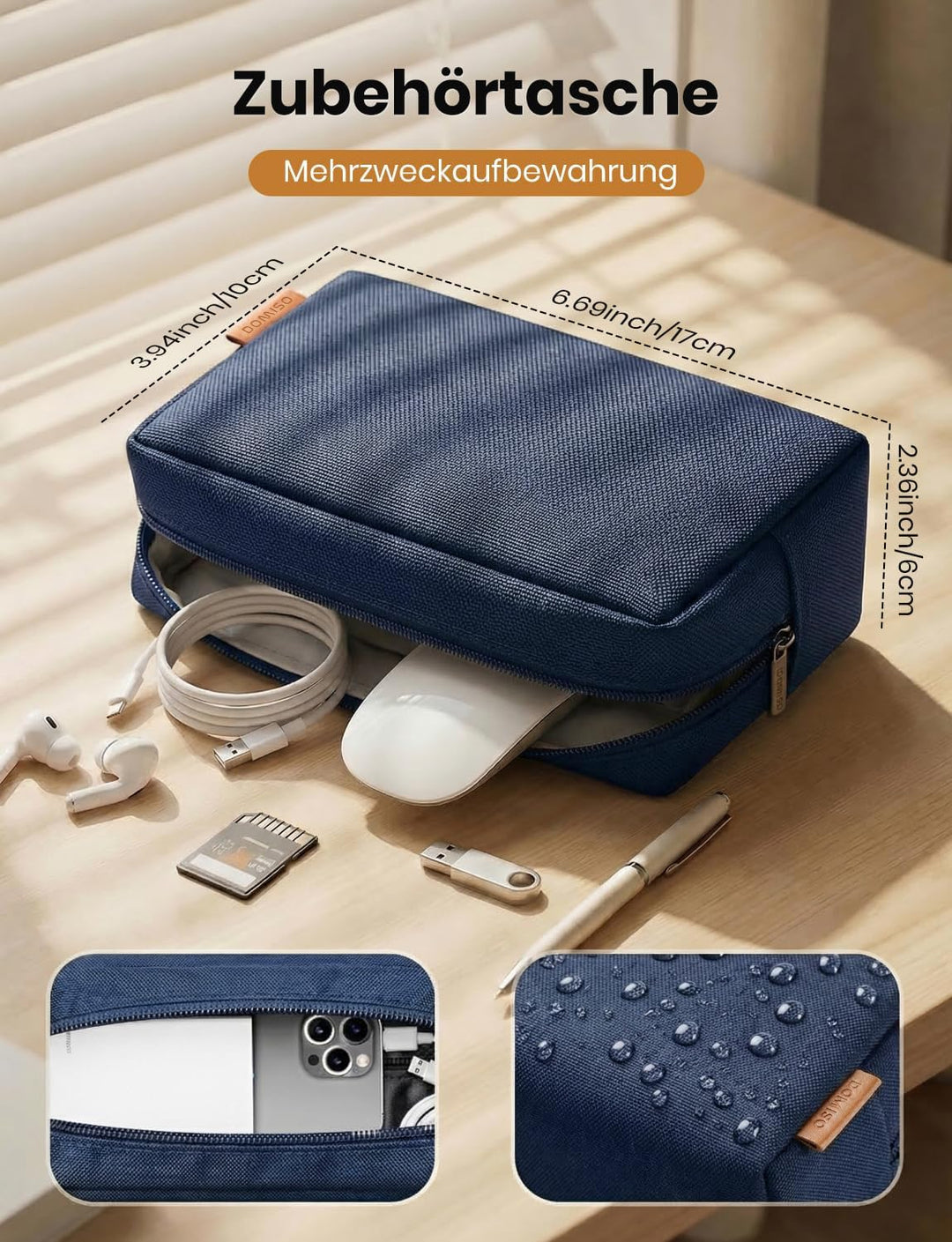 DOMISO Tragbare Tasche, wasserdichte Laptoptasche, LP07 16 Zoll Navy blau, 16 Zoll Navy blau