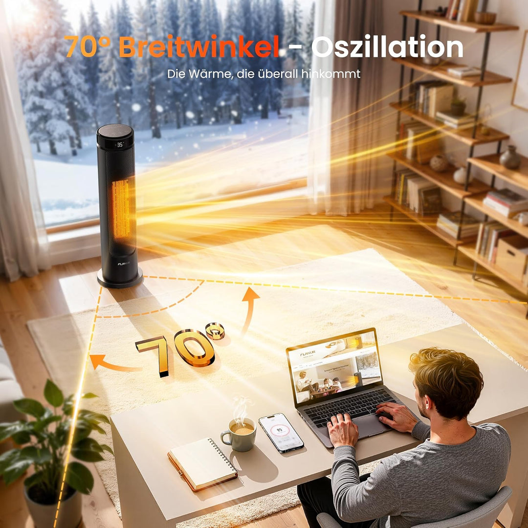 Heizlüfter Energiesparend, 2000W PTC Keramik Heizlüfter Leise, 60cm Elektroheizung mit Thermostat &